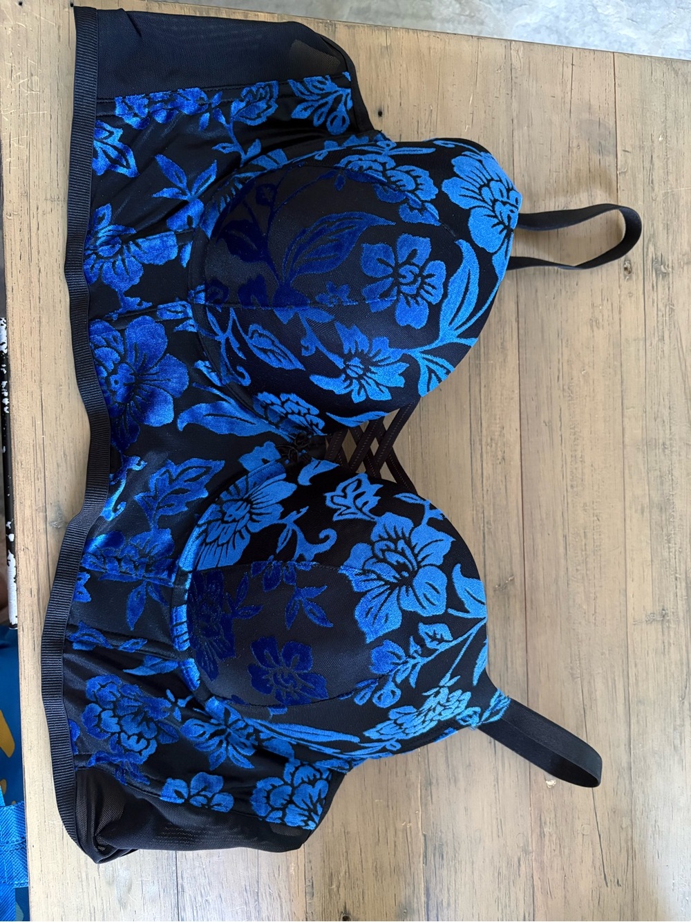 Torrid Push-up Bra with Black with Blue Floral Jacquard